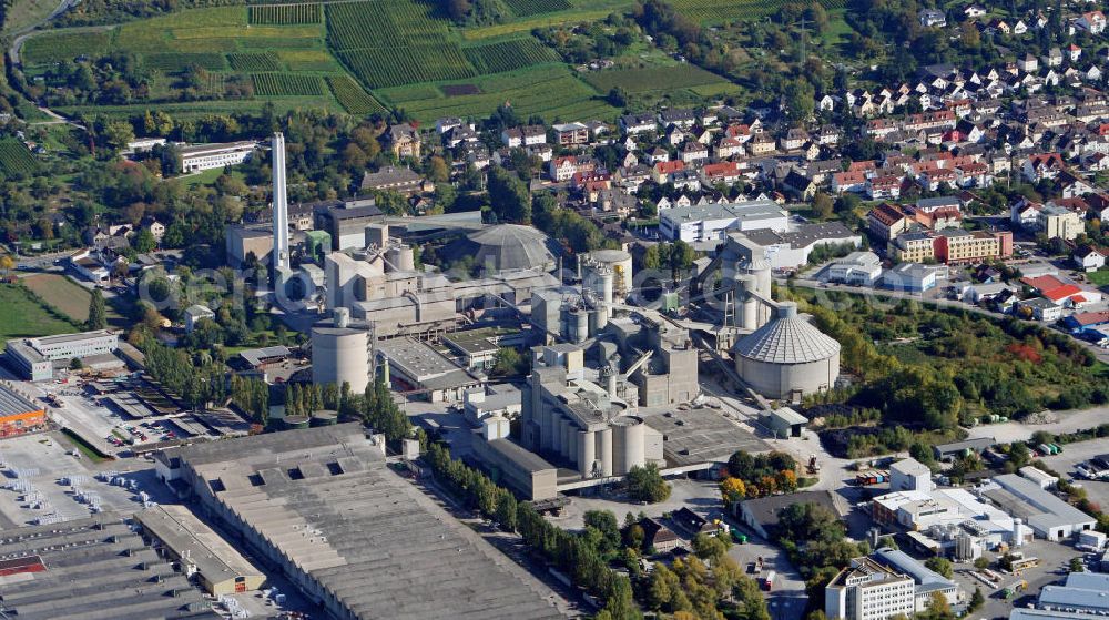 Leimen from the bird's eye view: Das Zementwerk Leimen der HeidelbergCement AG. Der börsennotierte Baustoffkonzern hat seinen Sitz in Heidelberg. The cement plant Leimen of the HeidelbergCement AG.