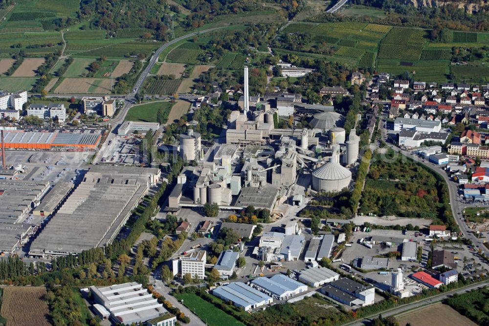 Aerial image Leimen - Das Zementwerk Leimen der HeidelbergCement AG. Der börsennotierte Baustoffkonzern hat seinen Sitz in Heidelberg. The cement plant Leimen of the HeidelbergCement AG.