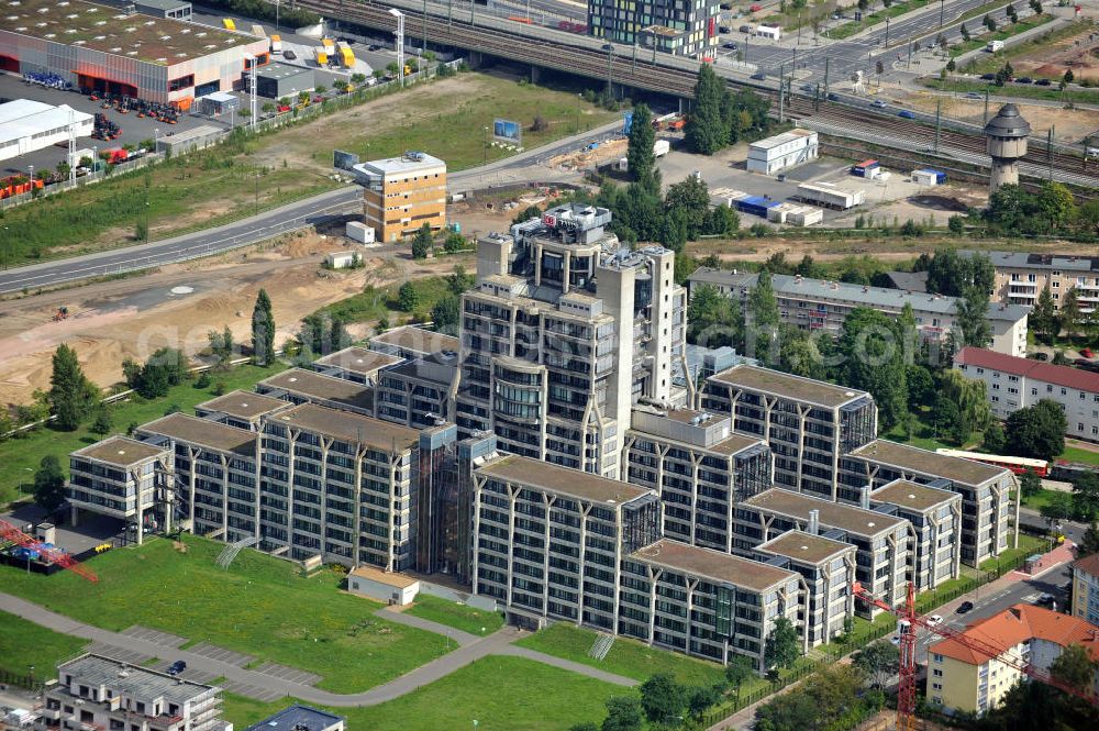 Aerial photograph Frankfurt am Main - The headquarter of the German Rail company at the street Stephensonstrasse in the distrcit Gallusviertel in Frankfurt at the Main in Hesse