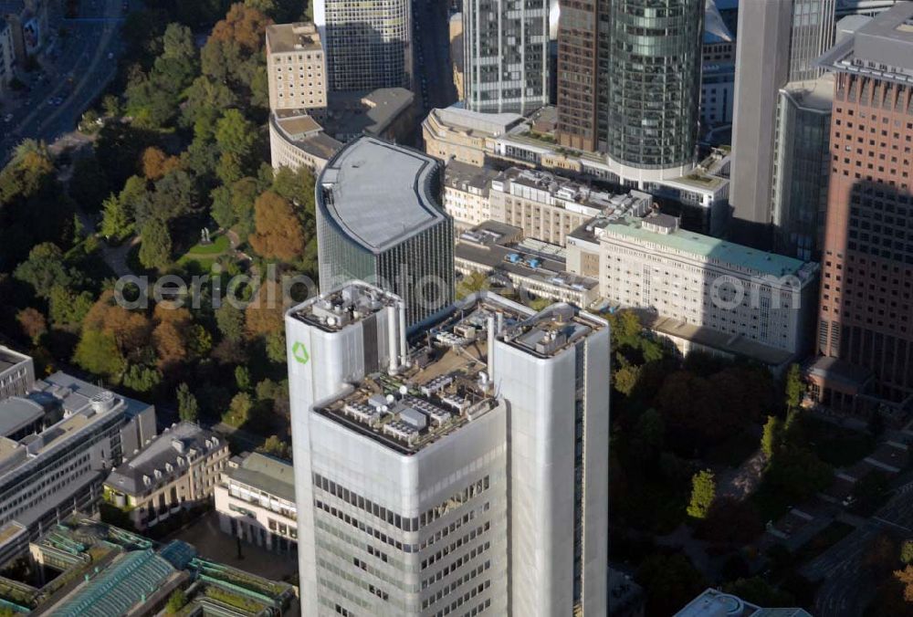 Frankfurt am Main from above - Blick auf die Towers der Dresdner Bank AG am Jürgen-Ponto-Platz 1, D-60301 Frankfurt am Main - Tel.: +49-(0) 69/2 63-0 Faxnummern: allgemein +49-(0) 69/2 63-48 31 oder +49-(0) 69/2 63-40 04