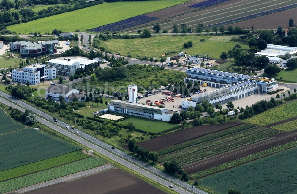 Erfurt from above - View at the control center for fire protection, rescue service and civil protection of the city Erfurt in the state of Thuringia. The control center is located in the commercial area which is named danger center and has an exit to the B4