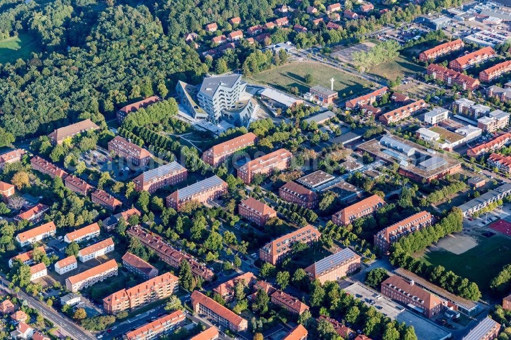 Aerial image Lüneburg - Campus University- area Zentralgebaeude Leuphana Universitaet Lueneburg of vom architect Libeskind in Lueneburg in the state Lower Saxony, Germany