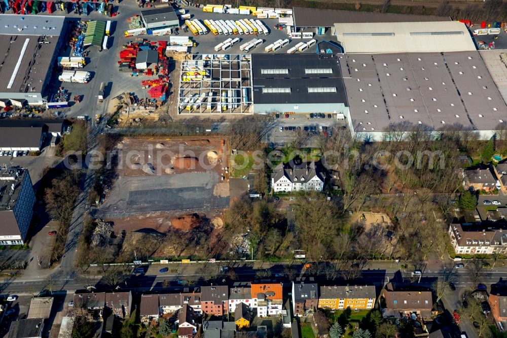 Oberhausen from the bird's eye view: Central warehouse and logistics center of trinkgut Trade Discount GmbH in Duisburg street in Oberhausen in North Rhine-Westphalia