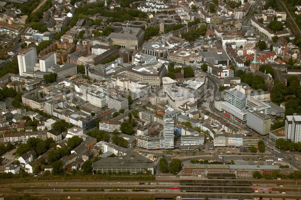 Aerial image Bochum - Blick auf die City von Bochum mit Hauptbahnhof im Vordergrund. Bochum city with central station in the foreground.