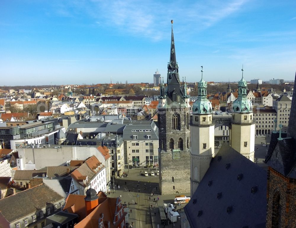 Halle ( Saale ) from above - View of the center of Halle view of the Red Tower and the St. Mary's Church in Saxony-Anhalt