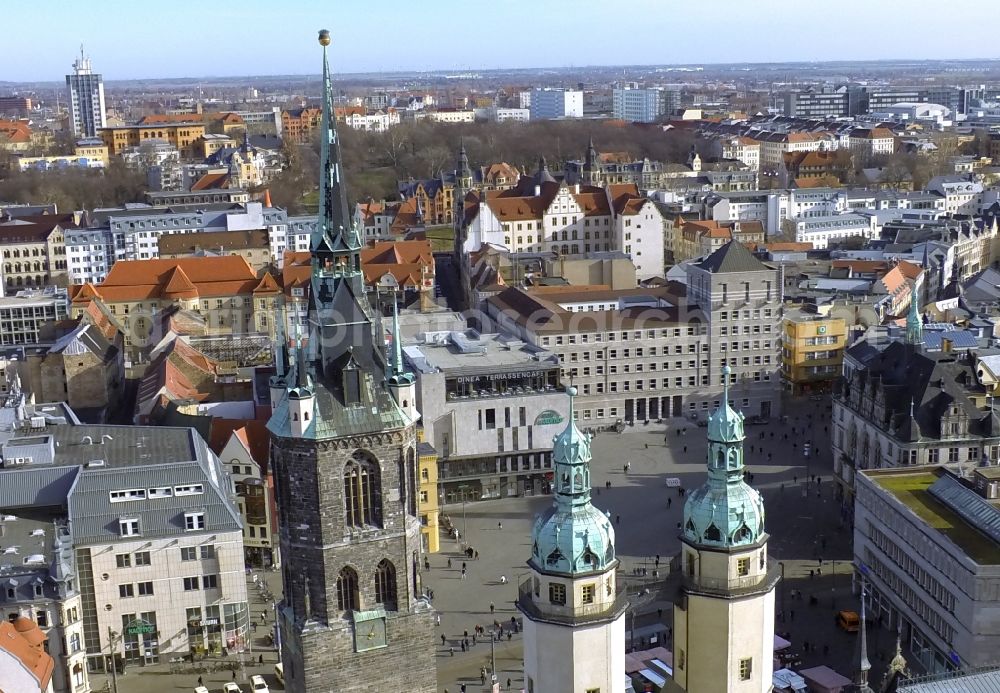 Halle ( Saale ) from above - View of the center of Halle view of the Red Tower and the St. Mary's Church in Saxony-Anhalt