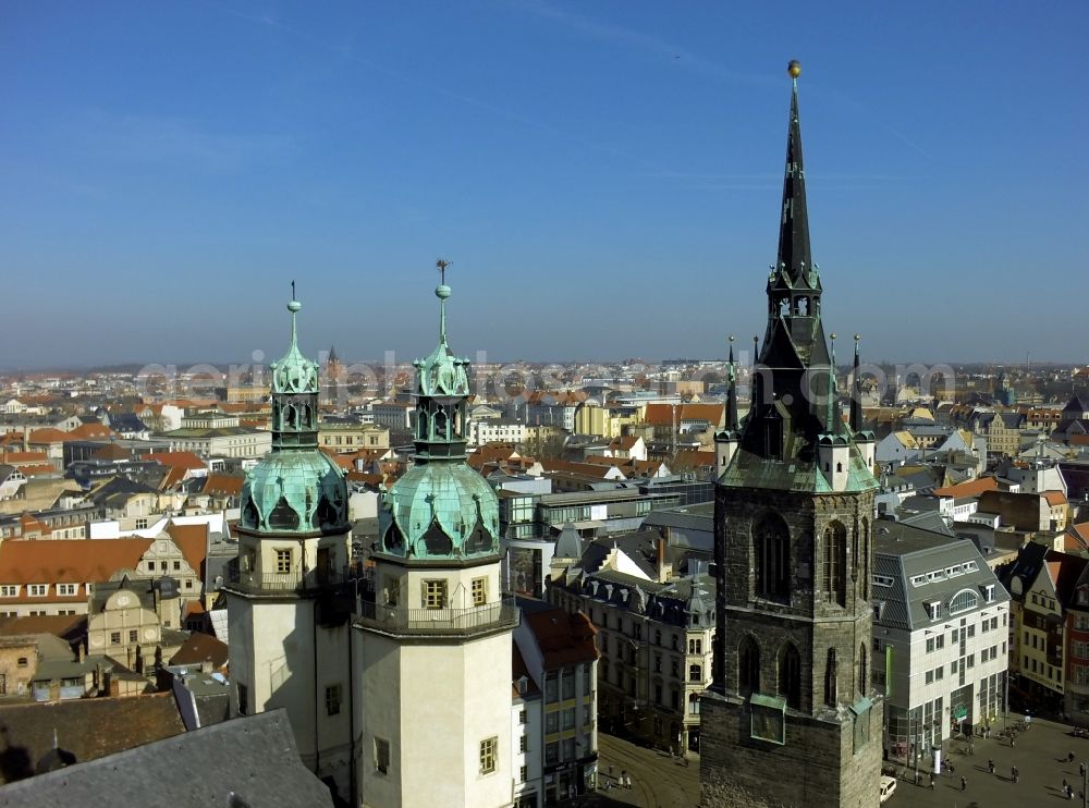 Halle ( Saale ) from above - View of the center of Halle view of the Red Tower and the St. Mary's Church in Saxony-Anhalt