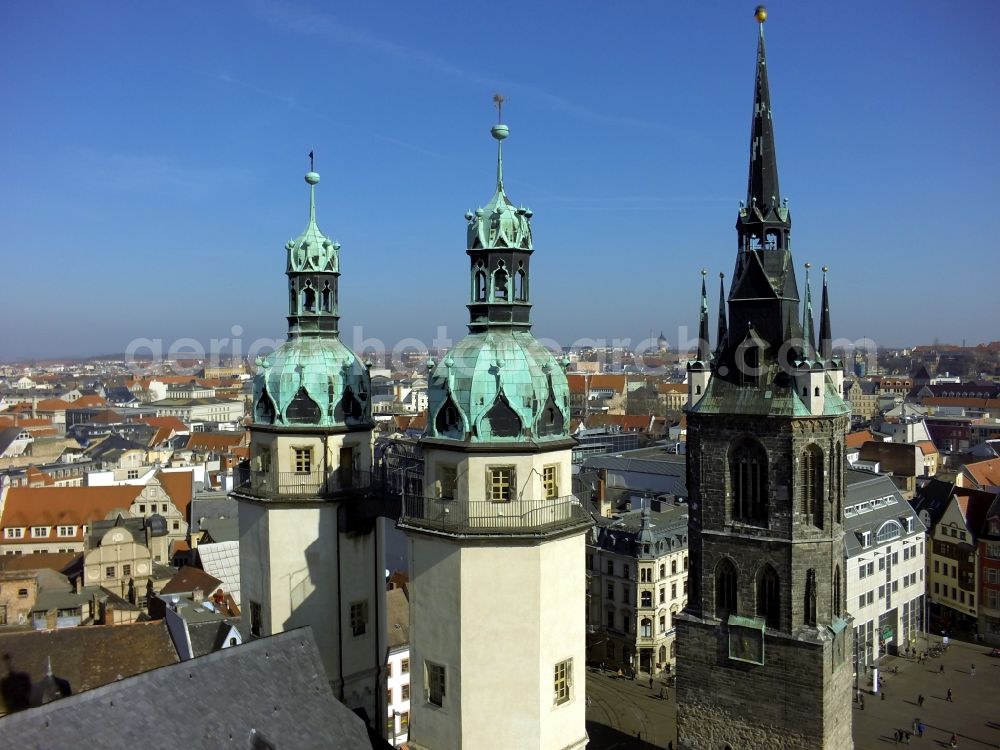 Halle ( Saale ) from above - View of the center of Halle view of the Red Tower and the St. Mary's Church in Saxony-Anhalt