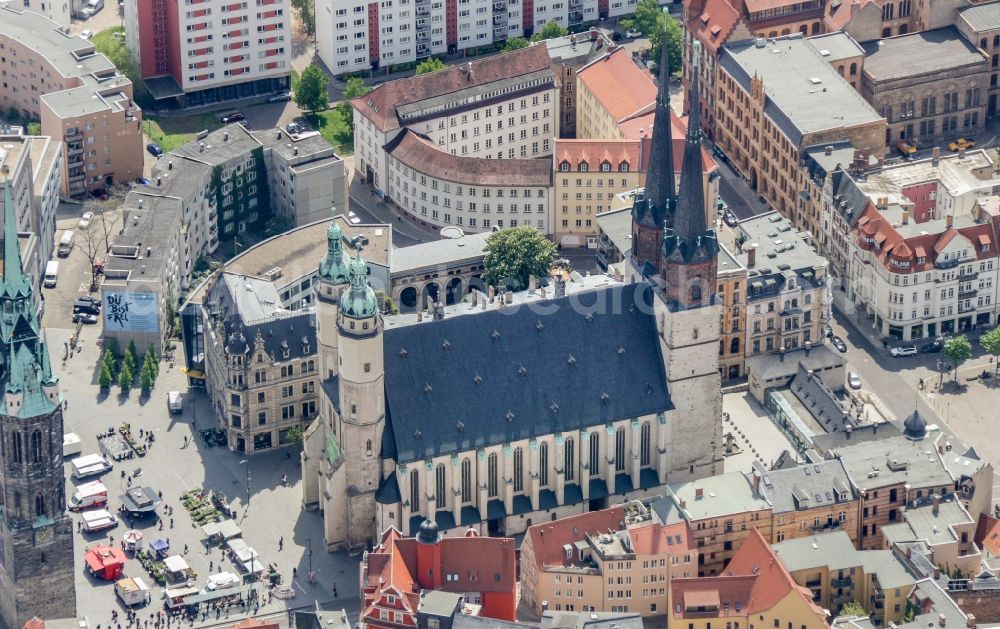 Aerial image Halle (Saale) - View of the center of Halle view of the Red Tower and the St. Mary's Church in Saxony-Anhalt