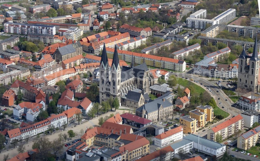 Aerial image Halberstadt - Halberstadt Cathedral in the old city of Halberstadt in the state Saxony-Anhalt