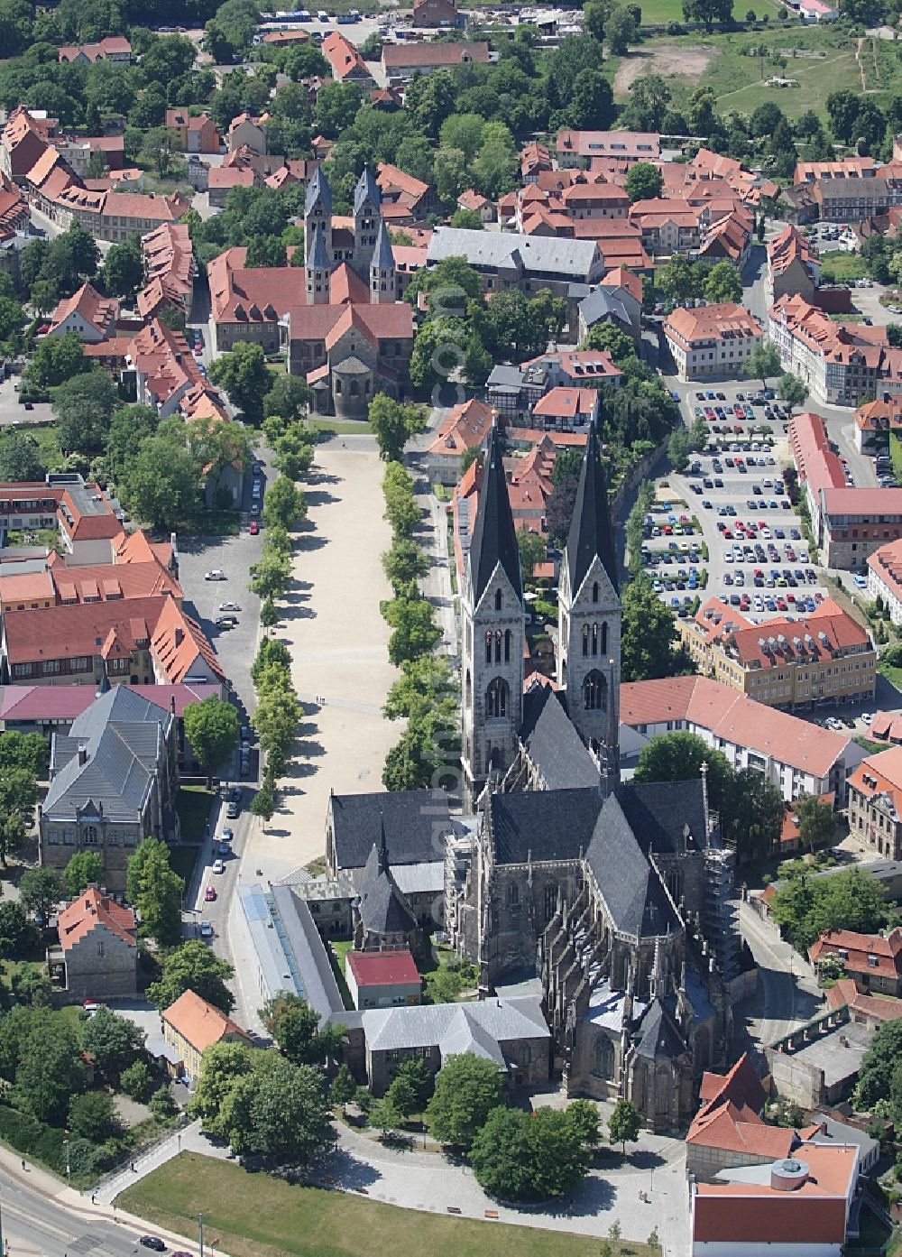 Halberstadt from above - Halberstadt Cathedral in the old city of Halberstadt in the state Saxony-Anhalt