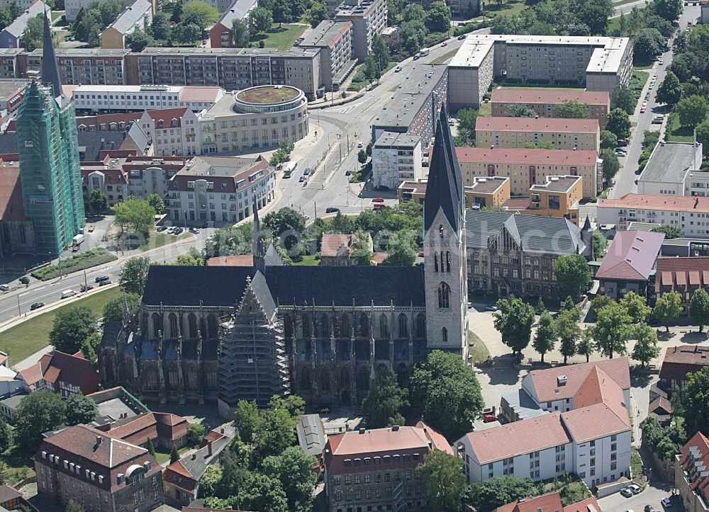 Halberstadt from above - Halberstadt Cathedral in the old city of Halberstadt in the state Saxony-Anhalt