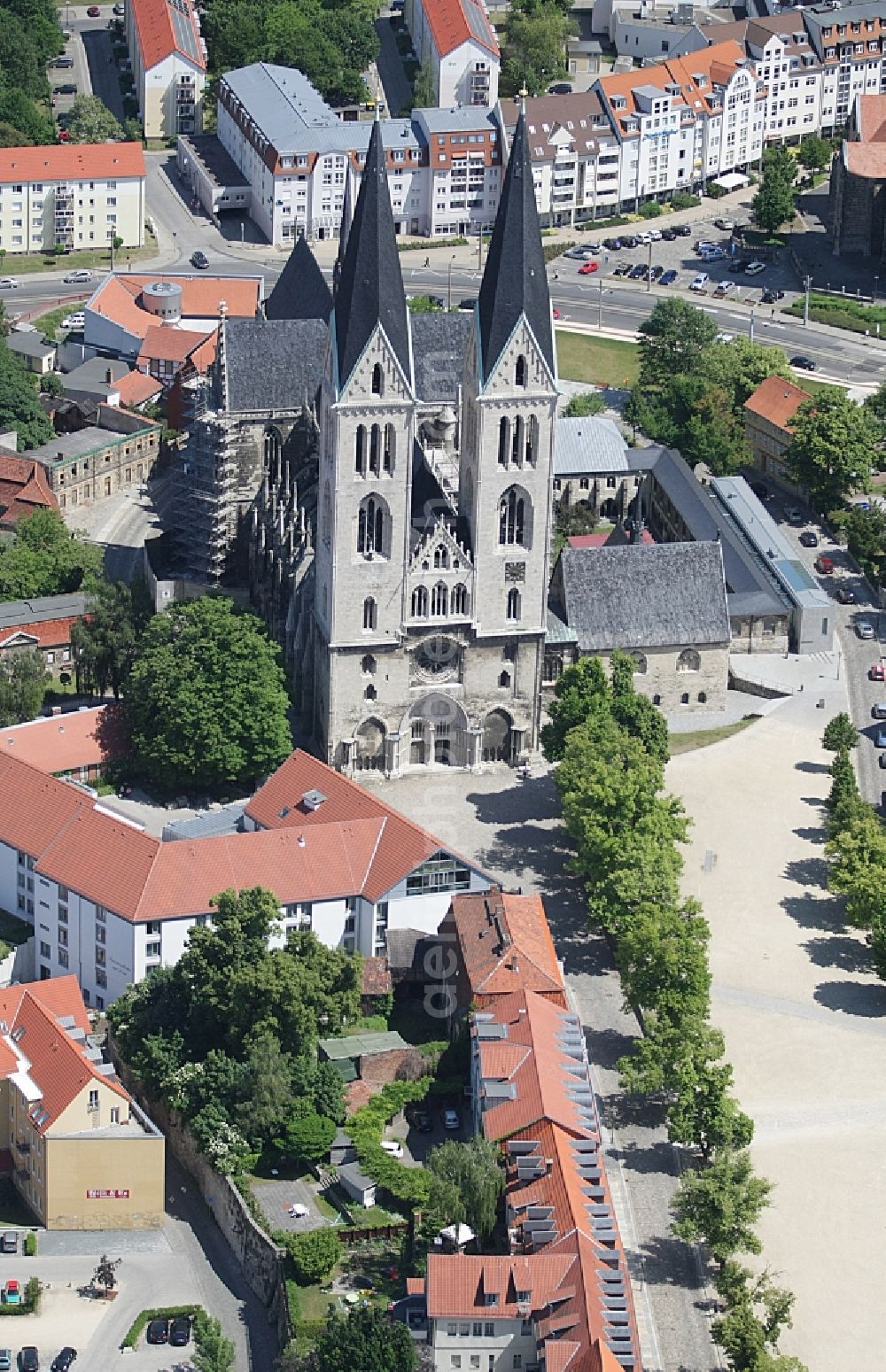 Halberstadt from above - Halberstadt Cathedral in the old city of Halberstadt in the state Saxony-Anhalt