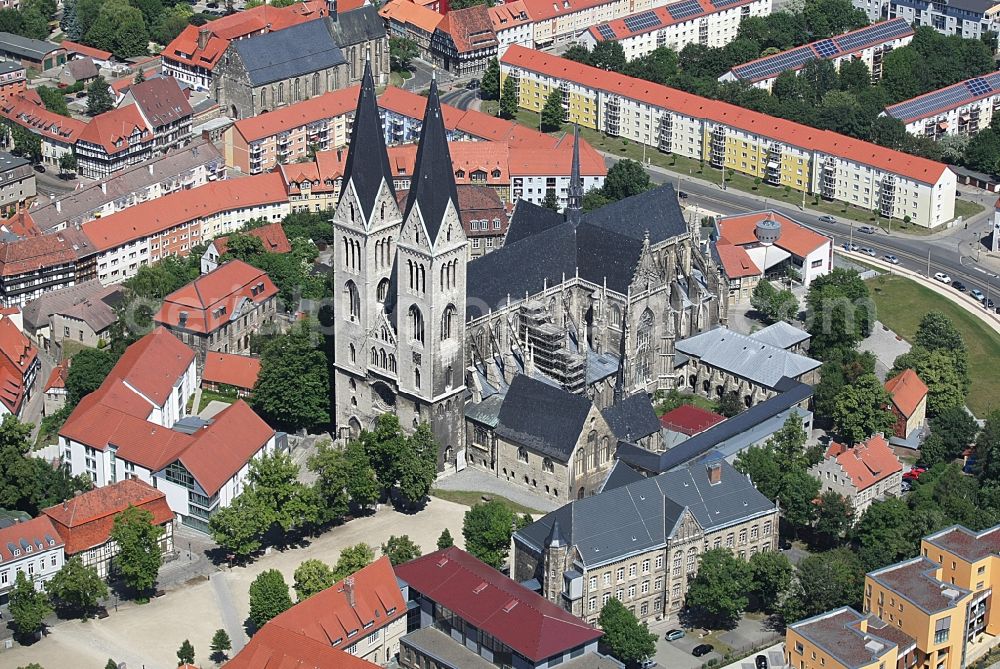 Halberstadt from above - Halberstadt Cathedral in the old city of Halberstadt in the state Saxony-Anhalt