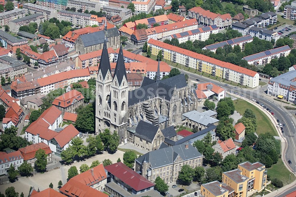 Halberstadt from the bird's eye view: Halberstadt Cathedral in the old city of Halberstadt in the state Saxony-Anhalt