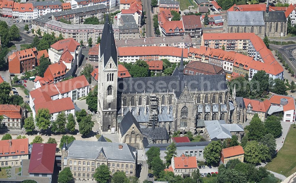 Halberstadt from above - Halberstadt Cathedral in the old city of Halberstadt in the state Saxony-Anhalt