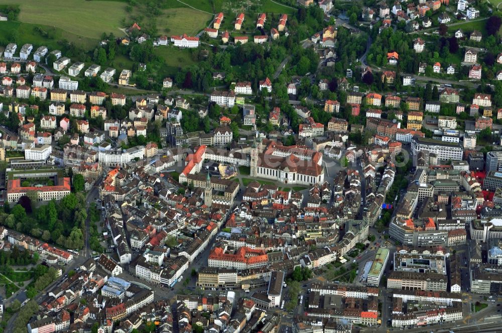 St. Gallen Sankt Gallen from the bird's eye view: Center of the city of St. Gallen in Switzerland