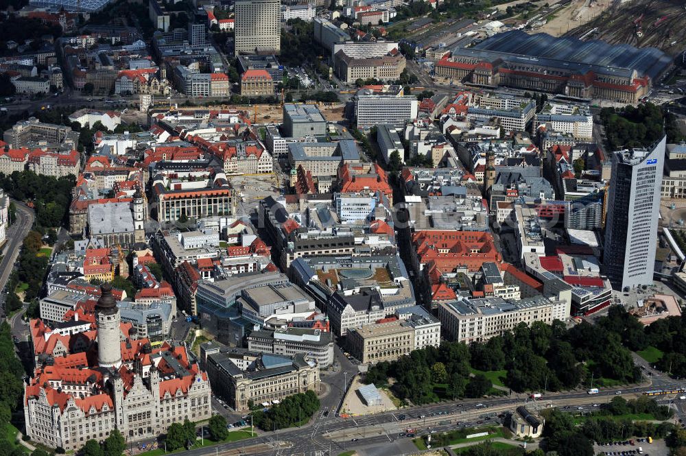 Leipzig from above - Blick auf das Zentrum der Stadt Leipzig am Augustusplatz Ecke Roßplatz. A view to the center of Leipzig at the Agustusplatz at the corner of Rossplatz.