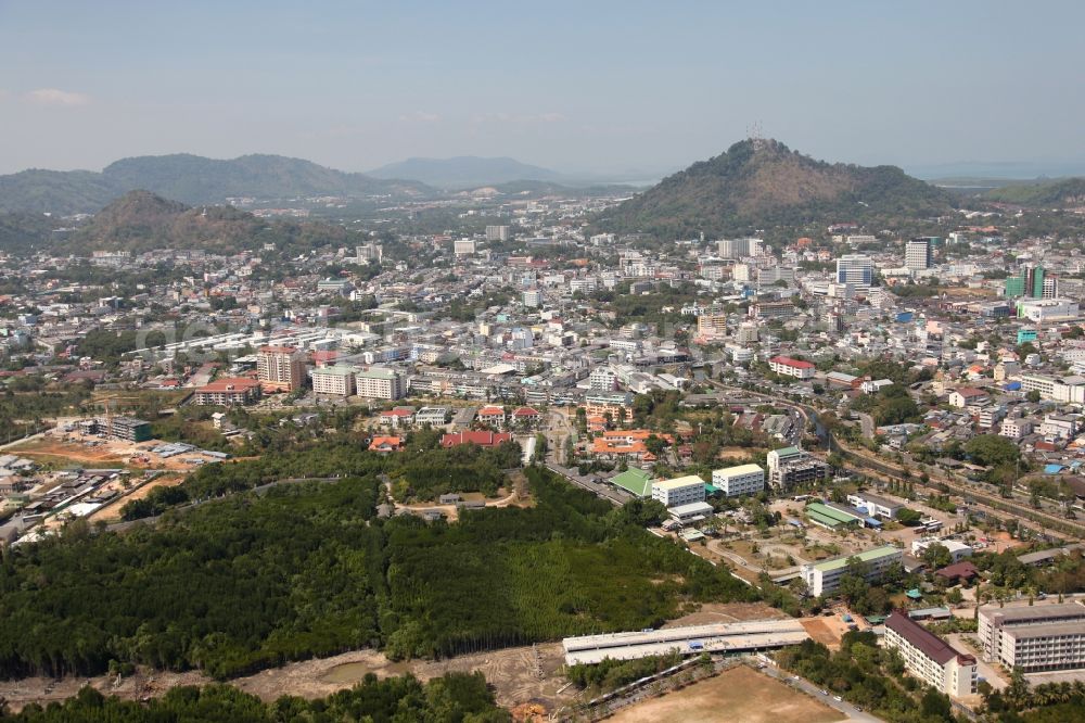 Phuket from above - The center of Phuket on Phuket Island in Thailand. Phuket is the capital of both the Phuket Province, as well as the rural district (Amphoe) Mueang Phuket. The city lies in the southeast of the island