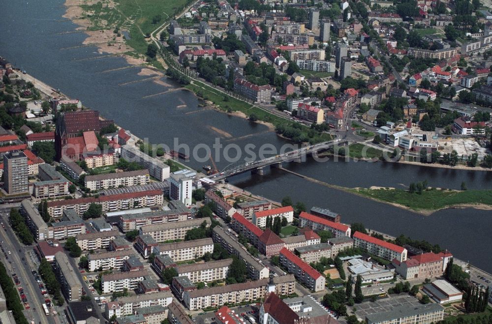 Frankfurt Oder from above - View of the town bridge in Frankfurt Oder in the federal state of Brandenburg. The bridge connects the cities of Frankfurt Oder and Slubice