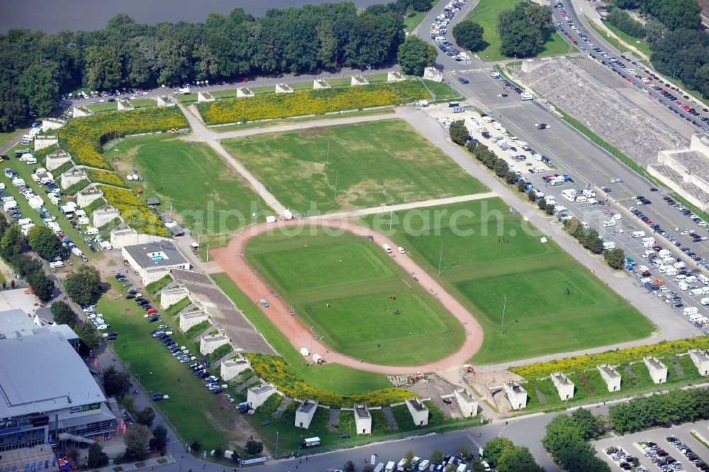 Aerial photograph Nürnberg - The Zeppelin Field is an former deployment zone of the National Socialist German Workers` Party at the former Nazi party rally grounds in Nuremberg in Bavaria