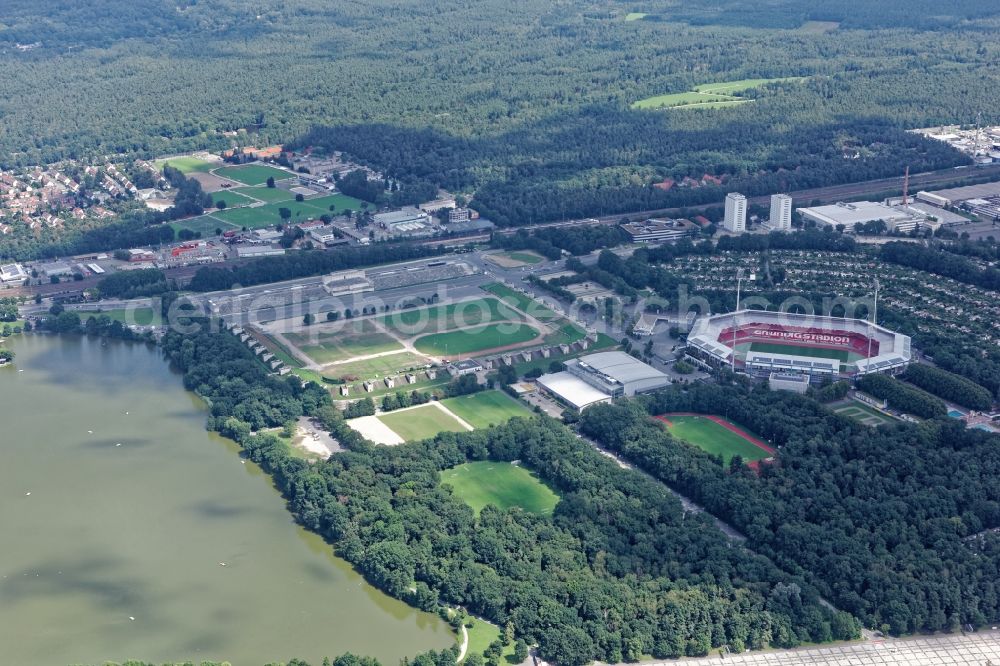 Nürnberg from the bird's eye view: The Zeppelinfeld on the former Reichsparteitagsgelaende in Nuremberg in the state Bavaria, Location of the Rock Im Park music festival