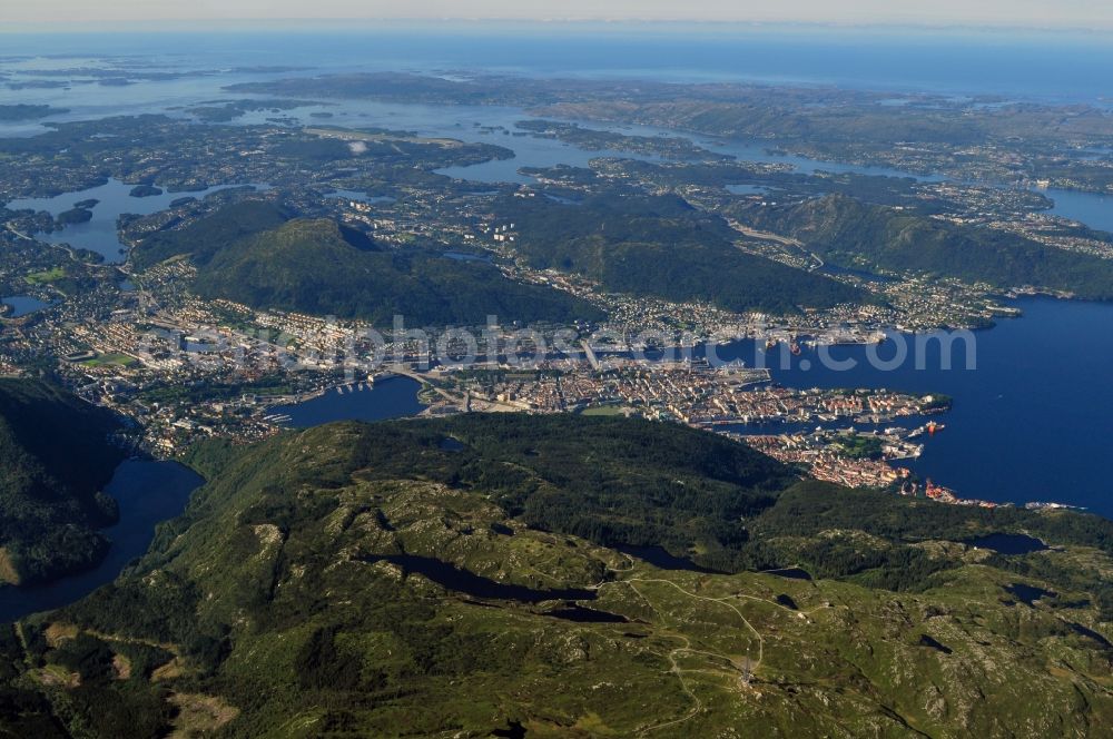 Aerial image Bergen - Views of the rugged fjords of the city of Bergen in Hordaland in Norway