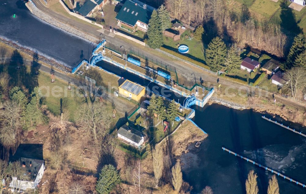 Aerial image Wandlitz - Locks - plants on the banks of the waterway of the Zerpenschleuse in Wandlitz in the state Brandenburg, Germany