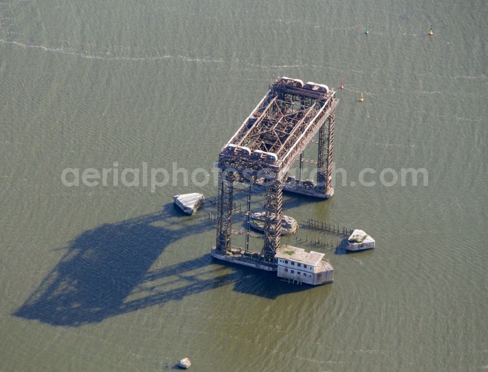 Aerial image Usedom - The Karniner bridge in Usedom, Mecklenburg-Vorpommern. Technical monument, once the most advanced railway lift bridge of Europe