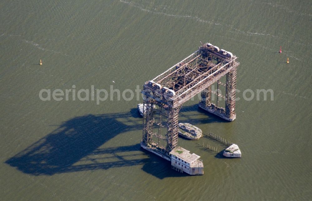 Aerial photograph Usedom - The Karniner bridge in Usedom, Mecklenburg-Vorpommern. Technical monument, once the most advanced railway lift bridge of Europe