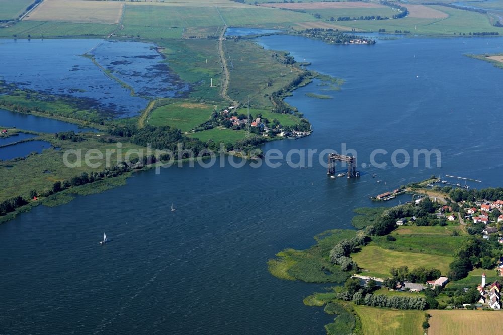 Aerial photograph Usedom - The Karniner bridge in Usedom, Mecklenburg-Vorpommern. Technical monument, once the most advanced railway lift bridge of Europe