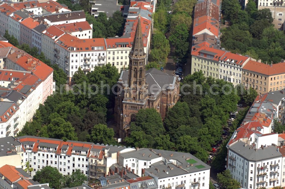 Aerial image Berlin - The Zion Church is an evangelical church in the Rosenthaler suburb in the district Mitte of Berlin