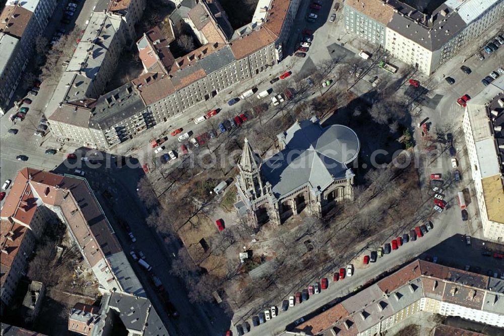 Berlin - PRENZLAUER BERG from the bird's eye view: Zionskirche in Berlin-Prenzlauer Berg. 1995