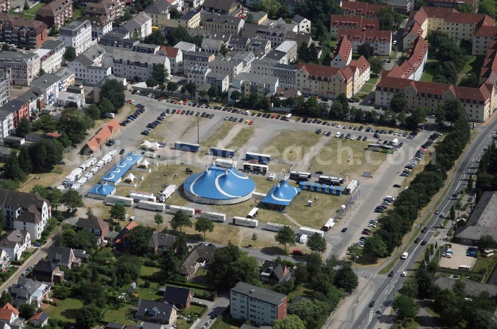 Flensburg from the bird's eye view: Circus in the Exe in Flensburg in Schleswig-Holstein