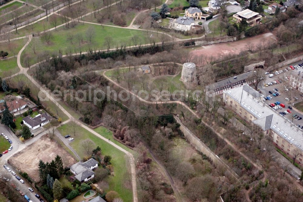 Aerial image Mainz - Drususstein opposite the adjoining citadel in Mainz in Rhineland-Palatinate