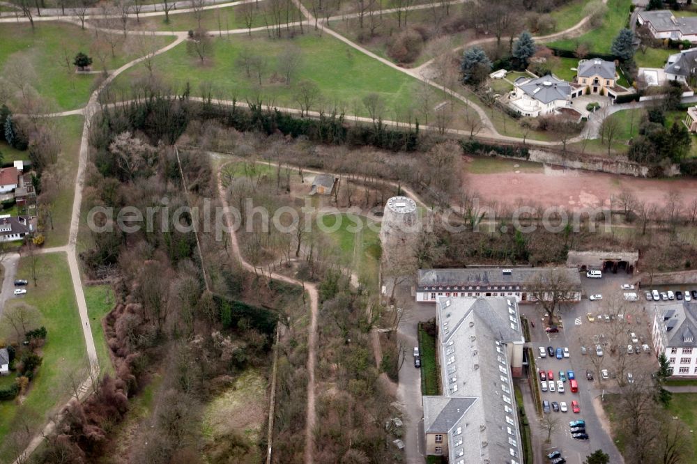 Aerial photograph Mainz - Drususstein opposite the adjoining citadel in Mainz in Rhineland-Palatinate