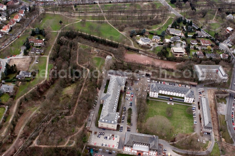 Mainz from above - Drususstein opposite the adjoining citadel in Mainz in Rhineland-Palatinate