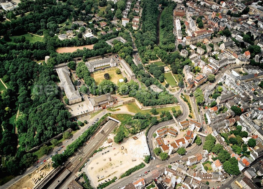 Mainz from above - Drususstein opposite the adjoining citadel in Mainz in Rhineland-Palatinate