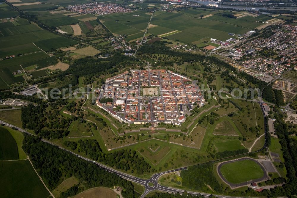 Neuf-Brisach from above - Shaped citadel city center in Neuf-Brisach in Alsace in France