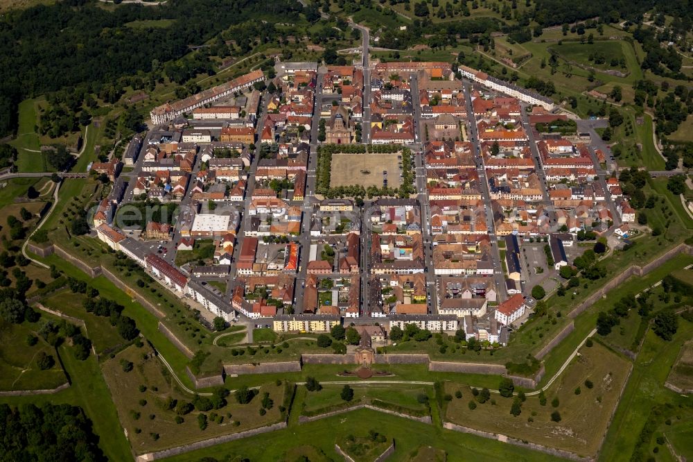 Neuf-Brisach from the bird's eye view: Shaped citadel city center in Neuf-Brisach in Alsace in France