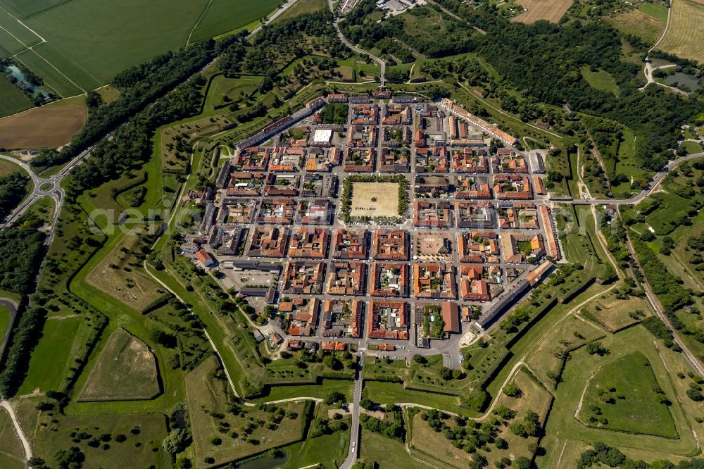 Neuf-Brisach from above - Shaped citadel city center in Neuf-Brisach in Alsace in France