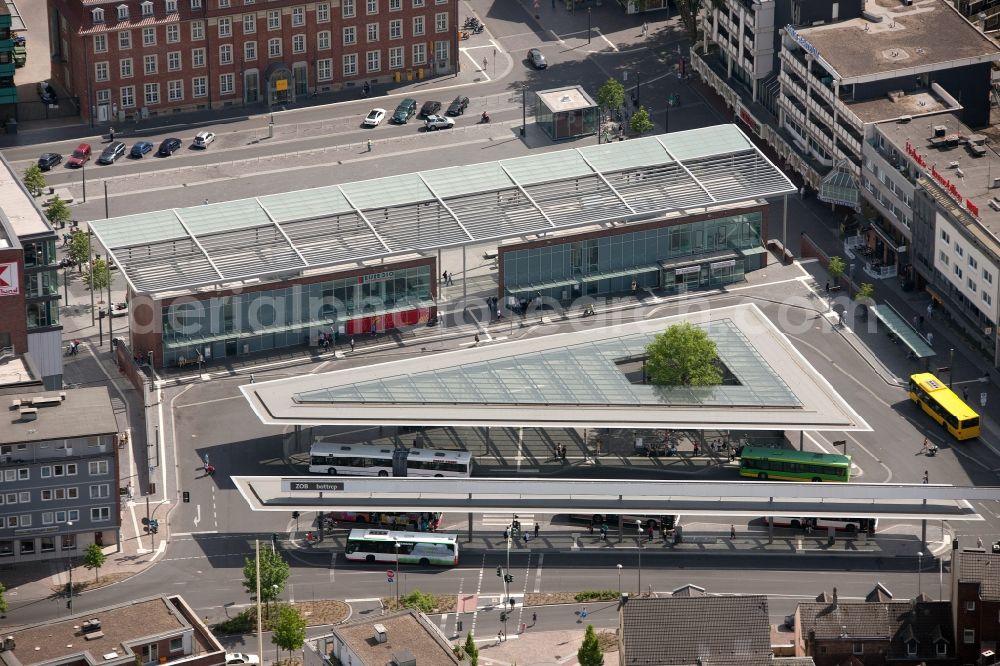 Bottrop from the bird's eye view: View of the bus station in Bottrop in the state of North-Rhine Westphalia