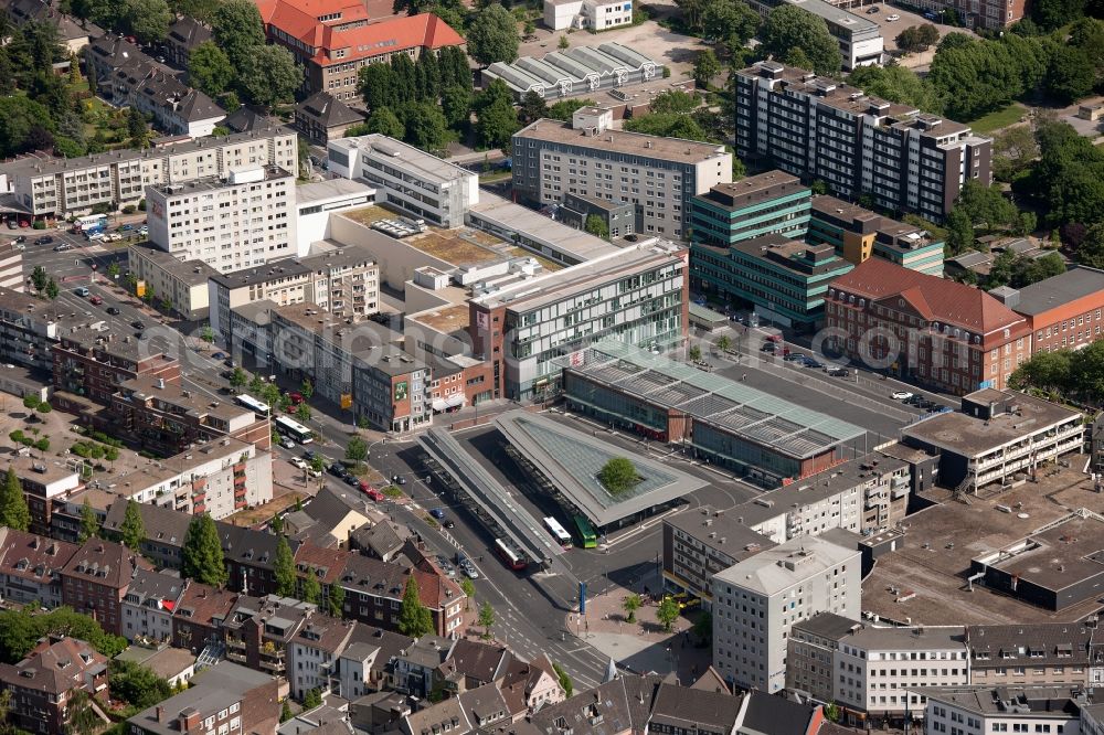 Aerial image Bottrop - View of the bus station in Bottrop in the state of North-Rhine Westphalia