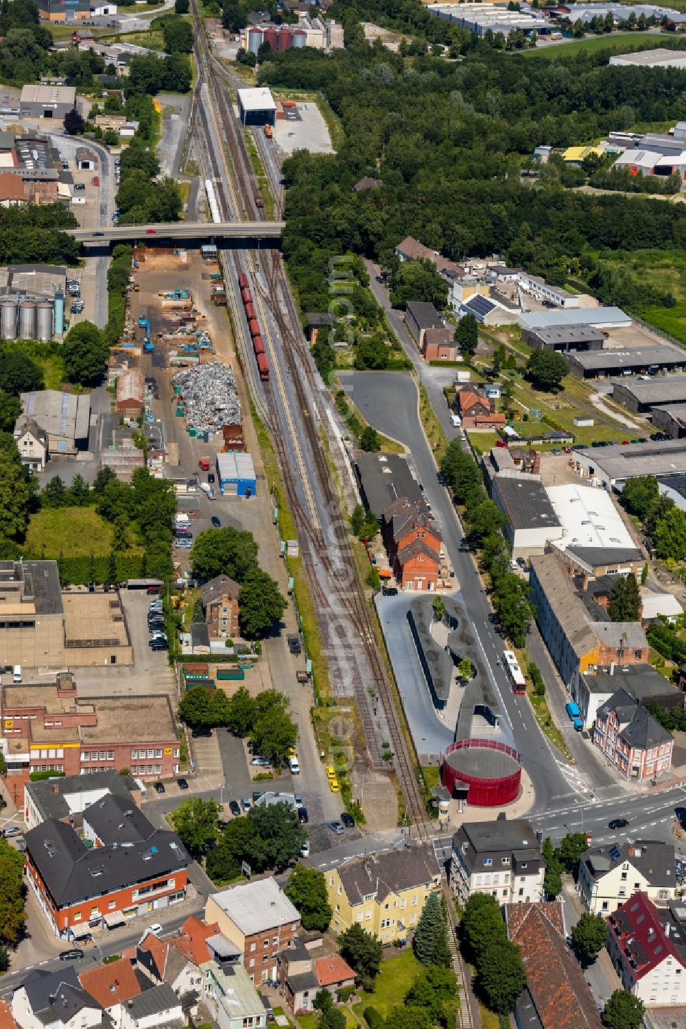 Aerial image Beckum - Central Bus Station for Public Transportation on Bahnhofplatz in Beckum in the state North Rhine-Westphalia, Germany