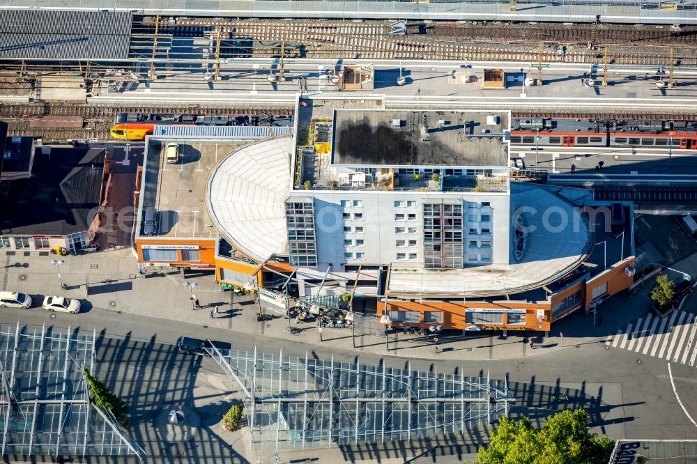 Siegen from above - Central Bus Station of the german railway the Public Transportation in Siegen in the state North Rhine-Westphalia