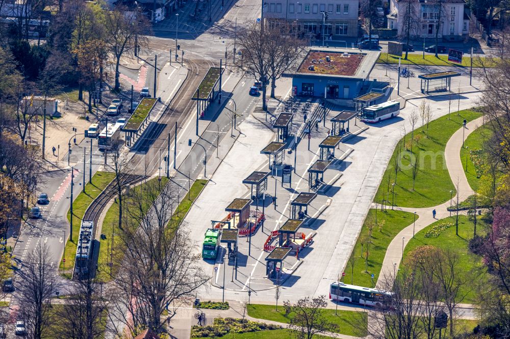 Gelsenkirchen from the bird's eye view: Central Bus Station for Public Transportation on Goldbergstrasse in the district Buer in Gelsenkirchen in the state North Rhine-Westphalia, Germany