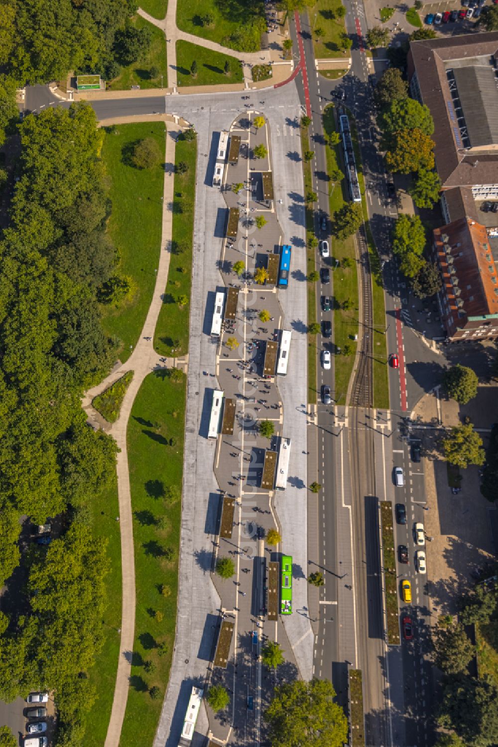 Aerial photograph Gelsenkirchen - Central Bus Station for Public Transportation on Goldbergstrasse in the district Buer in Gelsenkirchen in the state North Rhine-Westphalia, Germany