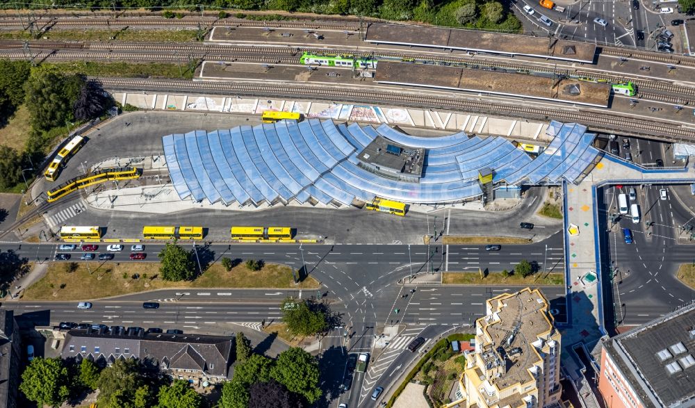 Aerial image Essen - Central Bus Station for Public Transportation at the train station in the district Steele in Essen in the state North Rhine-Westphalia, Germany