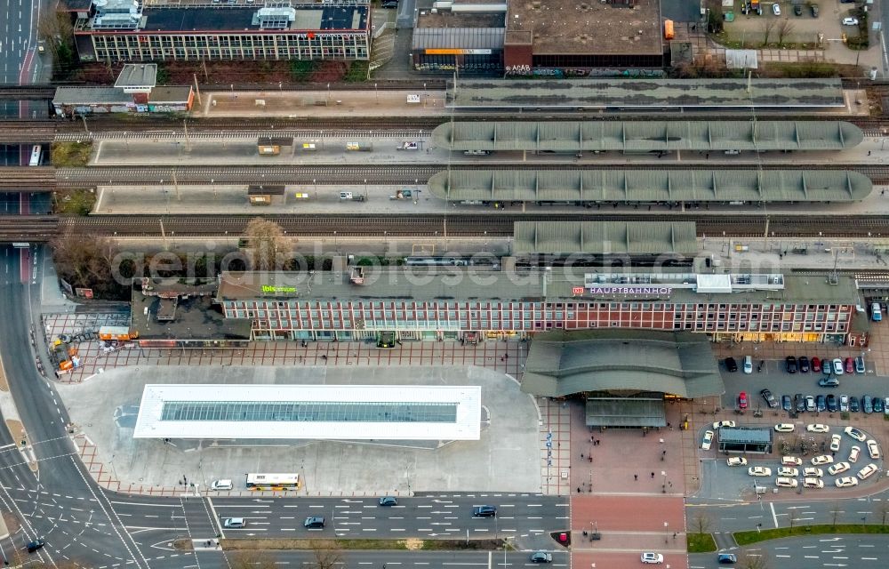 Bochum from the bird's eye view: Central Bus Station for Public Transportation of BOGESTRA AG in the district Innenstadt in Bochum in the state North Rhine-Westphalia, Germany