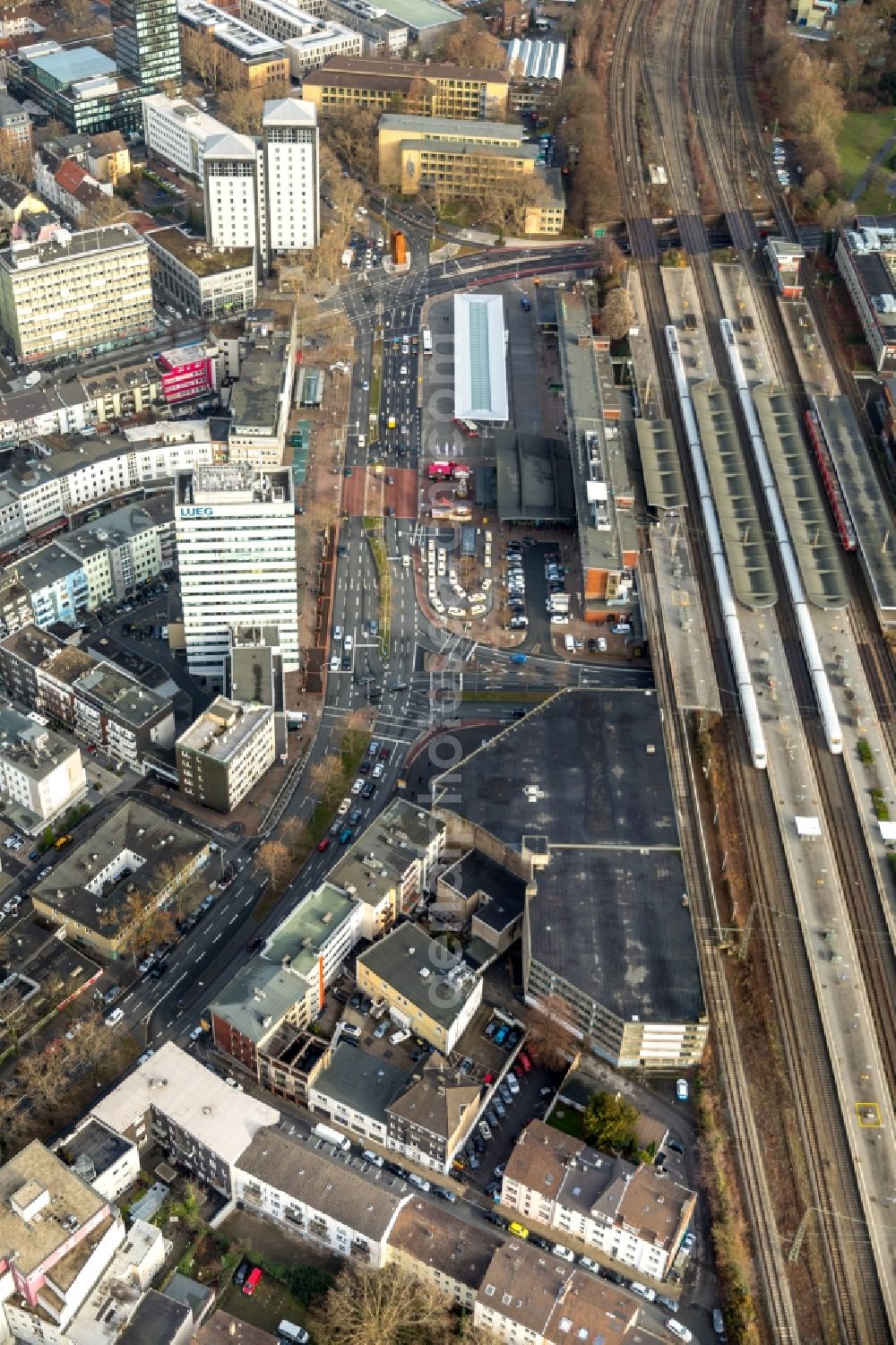 Aerial image Bochum - Central Bus Station for Public Transportation of BOGESTRA AG in the district Innenstadt in Bochum in the state North Rhine-Westphalia, Germany